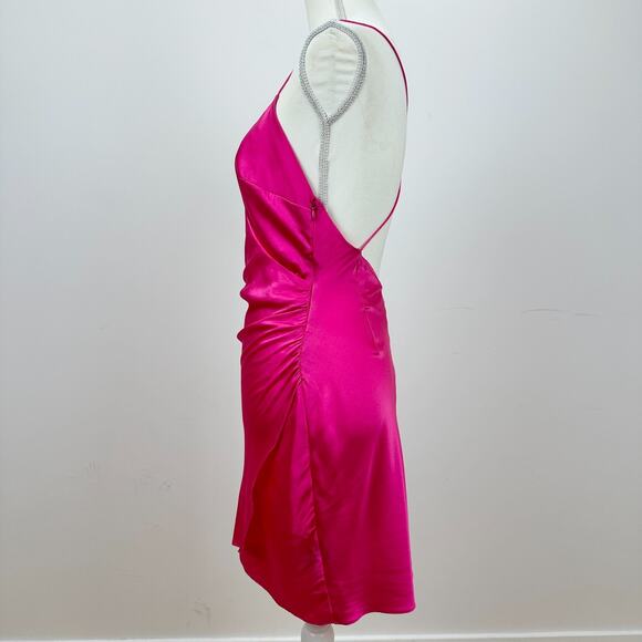 SER.O.YA Leah Silk Slip Dress Pink Mini Deep V Open Back Party Stretch Small NWT - Picture 9 of 14